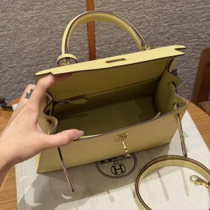 Hermes Kelly 25 Bag Handmade In Epsom Calfskin Leather Gold Hardware 1Z Jaune Poussin - Image 17