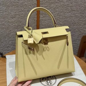 Hermes Kelly 25 Bag Handmade In Epsom Calfskin Leather Gold Hardware 1Z Jaune Poussin - Image 13