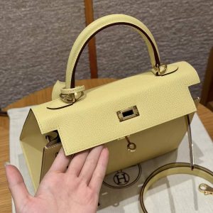 Hermes Kelly 25 Bag Handmade In Epsom Calfskin Leather Gold Hardware 1Z Jaune Poussin - Image 12