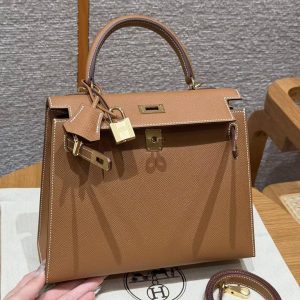 Hermes Kelly 25 Bag Handmade In Epsom Calfskin Leather Gold Hardware 37 Gold - Image 14