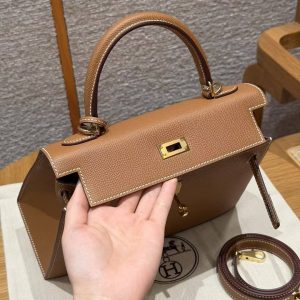 Hermes Kelly 25 Bag Handmade In Epsom Calfskin Leather Gold Hardware 37 Gold - Image 12