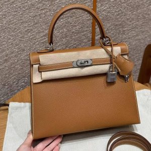 Hermes Kelly 25 Bag Handmade In Epsom Calfskin Leather Silver Hardware 37 Gold