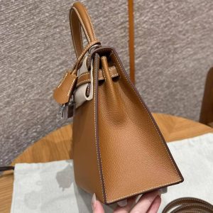 Hermes Kelly 25 Bag Handmade In Epsom Calfskin Leather Silver Hardware 37 Gold - Image 21