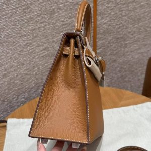 Hermes Kelly 25 Bag Handmade In Epsom Calfskin Leather Silver Hardware 37 Gold - Image 20