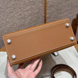 Hermes Kelly 25 Bag Handmade In Epsom Calfskin Leather Silver Hardware 37 Gold - Image 19