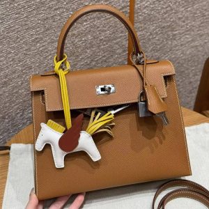Hermes Kelly 25 Bag Handmade In Epsom Calfskin Leather Silver Hardware 37 Gold