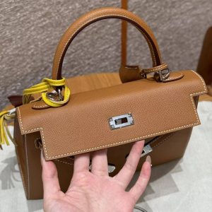 Hermes Kelly 25 Bag Handmade In Epsom Calfskin Leather Silver Hardware 37 Gold - Image 18