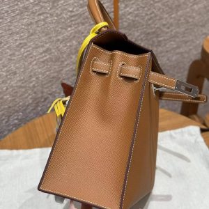 Hermes Kelly 25 Bag Handmade In Epsom Calfskin Leather Silver Hardware 37 Gold - Image 13