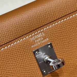 Hermes Kelly 25 Bag Handmade In Epsom Calfskin Leather Silver Hardware 37 Gold - Image 12