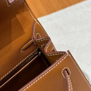 Hermes Kelly 25 Bag Handmade In Epsom Calfskin Leather Silver Hardware 37 Gold - Image 9