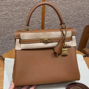 Hermes Kelly 25 Bag Handmade In Togo Calfskin Leather Gold Hardware 37 Gold