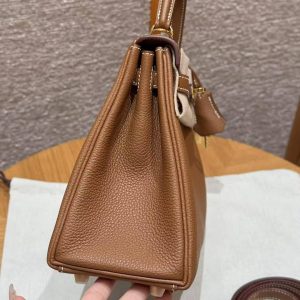 Hermes Kelly 25 Bag Handmade In Togo Calfskin Leather Gold Hardware 37 Gold - Image 17