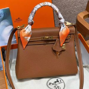 Hermes Kelly 25 Bag Handmade In Togo Calfskin Leather Gold Hardware 37 Gold - Image 3