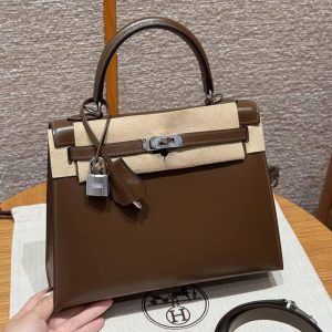Hermes Kelly 25 Bag Handmade In Box Calfskin Leather FSilver Hardware 3G Alezan