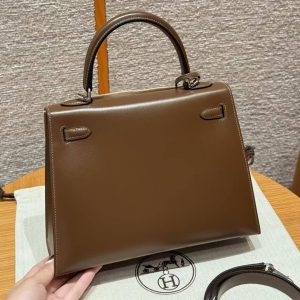 Hermes Kelly 25 Bag Handmade In Box Calfskin Leather FSilver Hardware 3G Alezan - Image 2