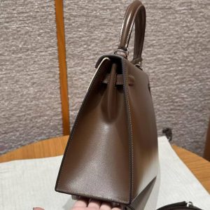 Hermes Kelly 25 Bag Handmade In Box Calfskin Leather FSilver Hardware 3G Alezan - Image 19