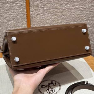 Hermes Kelly 25 Bag Handmade In Box Calfskin Leather FSilver Hardware 3G Alezan - Image 17