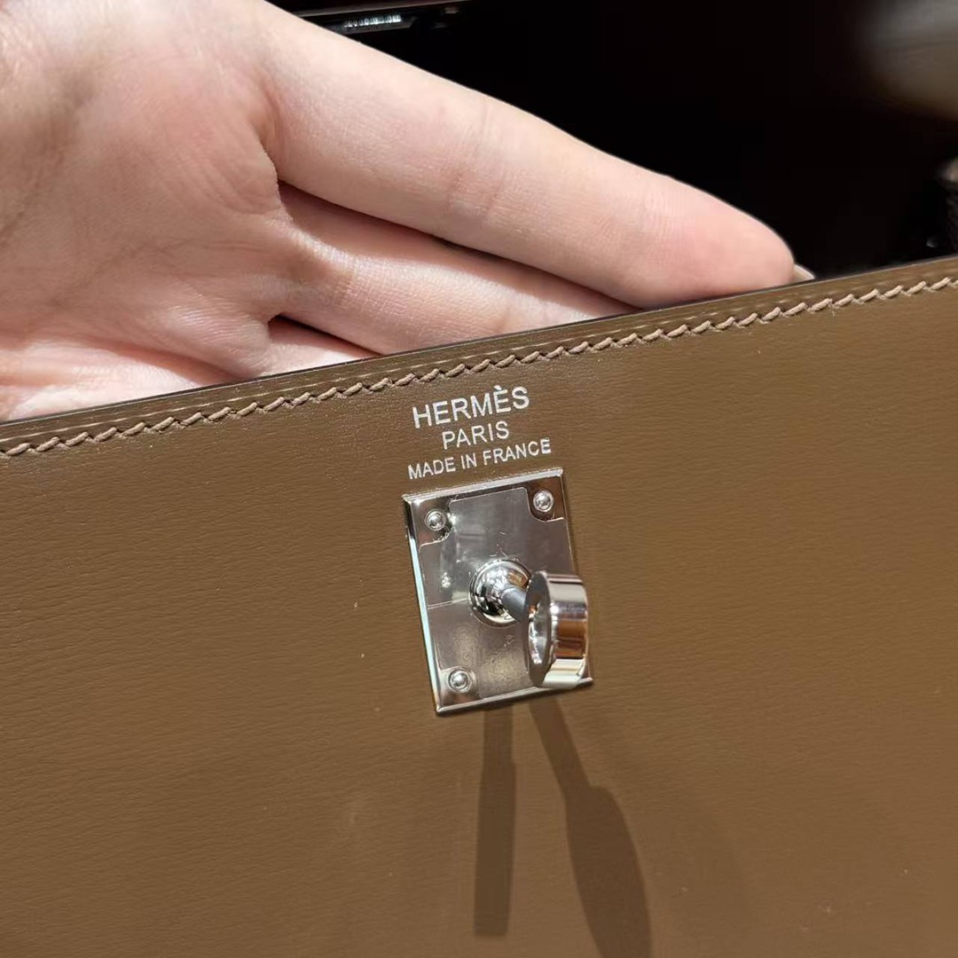Hermes Kelly 25 Bag Handmade In Box Calfskin Leather FSilver Hardware 3G Alezan - Image 15