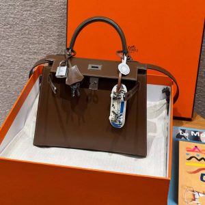Hermes Kelly 25 Bag Handmade In Box Calfskin Leather FSilver Hardware 3G Alezan - Image 12