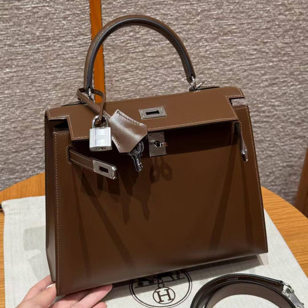 Hermes Kelly 25 Bag Handmade In Box Calfskin Leather FSilver Hardware 3G Alezan - Image 10