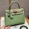 Hermes Kelly 25 Bag Handmade In Epsom Calfskin Leather Silver Hardware 3I Vert Criquent
