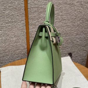 Hermes Kelly 25 Bag Handmade In Epsom Calfskin Leather Silver Hardware 3I Vert Criquent - Image 20