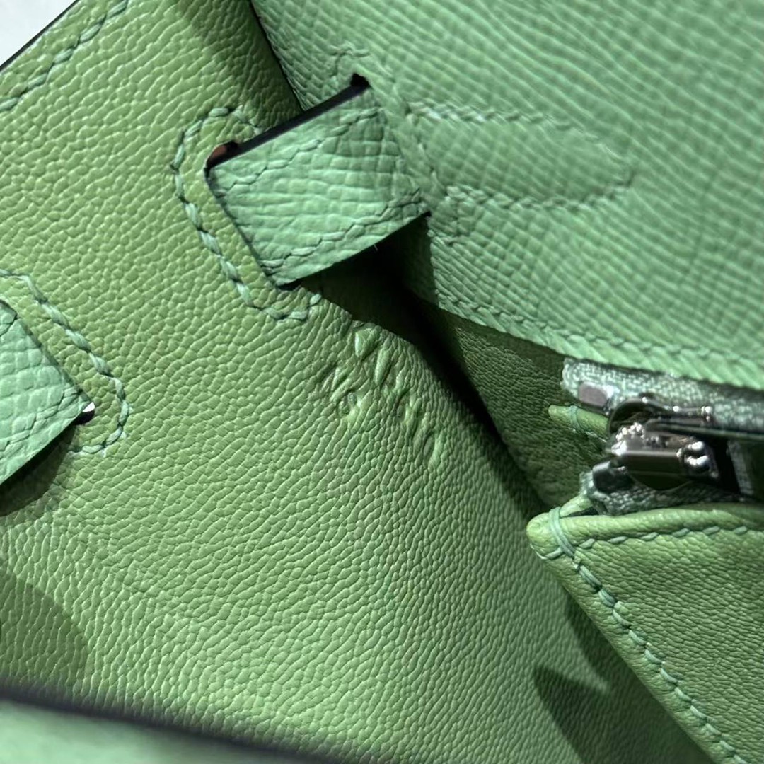Hermes Kelly 25 Bag Handmade In Epsom Calfskin Leather Silver Hardware 3I Vert Criquent - Image 15