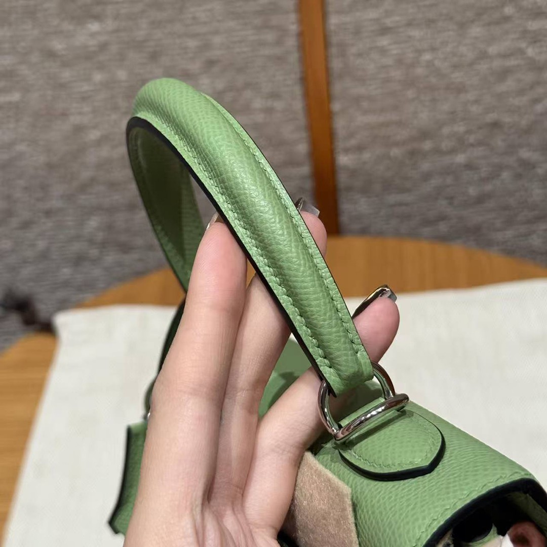 Hermes Kelly 25 Bag Handmade In Epsom Calfskin Leather Silver Hardware 3I Vert Criquent - Image 14
