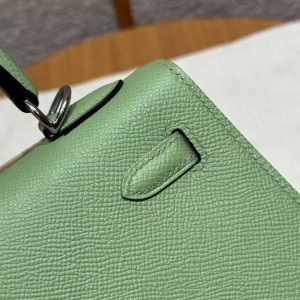 Hermes Kelly 25 Bag Handmade In Epsom Calfskin Leather Silver Hardware 3I Vert Criquent - Image 7