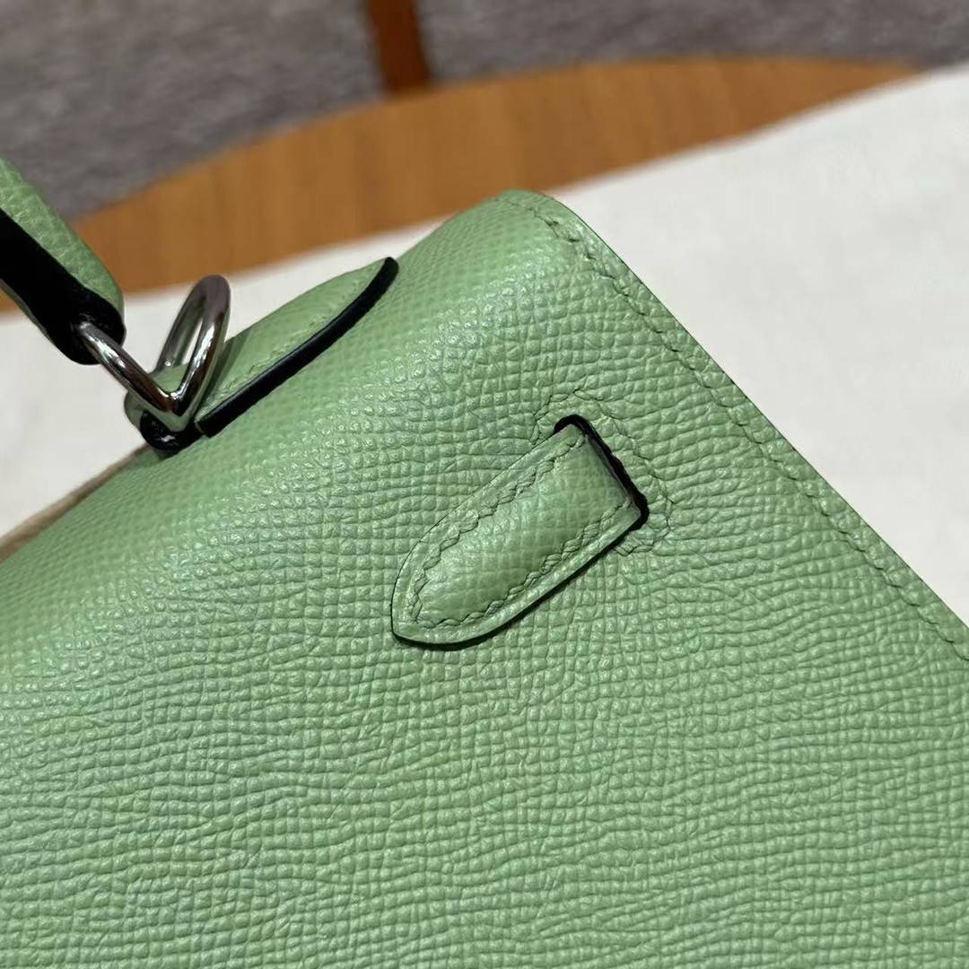 Hermes Kelly 25 Bag Handmade In Epsom Calfskin Leather Silver Hardware 3I Vert Criquent - Image 7