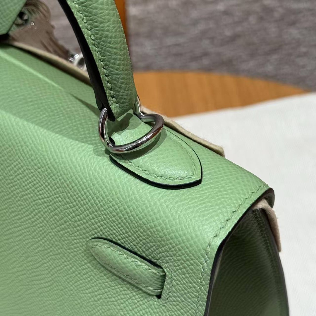 Hermes Kelly 25 Bag Handmade In Epsom Calfskin Leather Silver Hardware 3I Vert Criquent - Image 5
