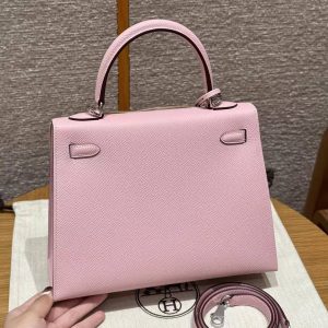 Hermes Kelly 25 Bag Handmade In Epsom Calfskin Leather From France Silver Hardware 3Q Rose Sakura - Image 2