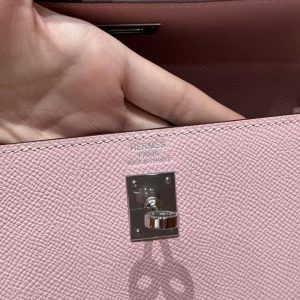 Hermes Kelly 25 Bag Handmade In Epsom Calfskin Leather From France Silver Hardware 3Q Rose Sakura - Image 20