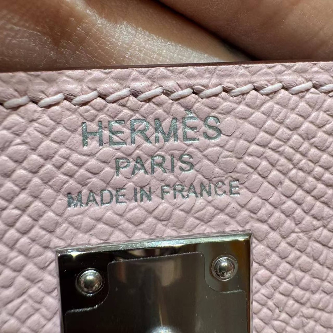 Hermes Kelly 25 Bag Handmade In Epsom Calfskin Leather From France Silver Hardware 3Q Rose Sakura - Image 19