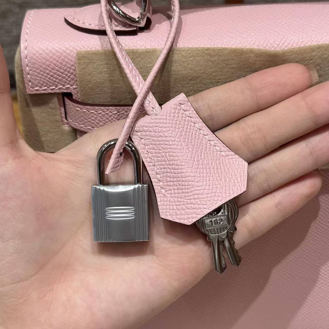Hermes Kelly 25 Bag Handmade In Epsom Calfskin Leather From France Silver Hardware 3Q Rose Sakura - Image 17