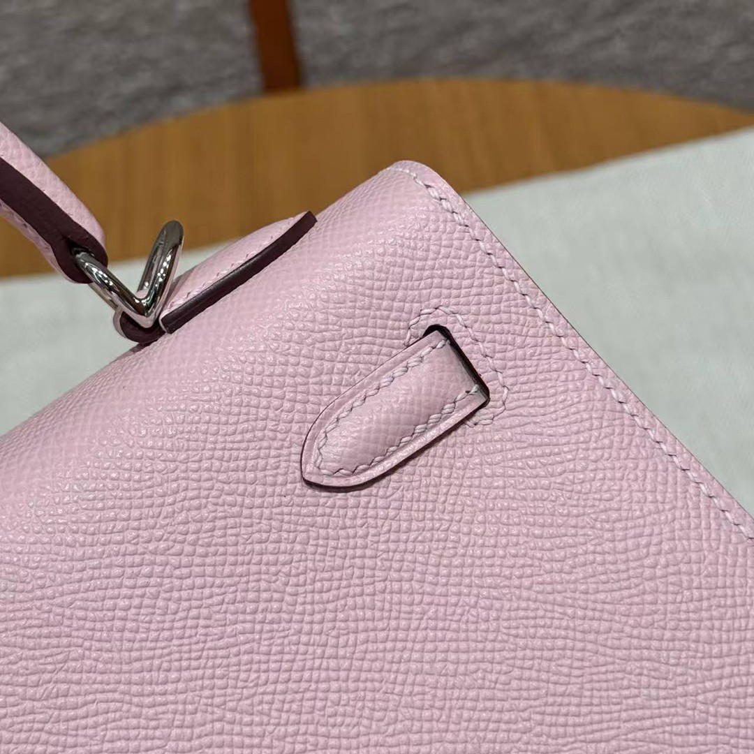 Hermes Kelly 25 Bag Handmade In Epsom Calfskin Leather From France Silver Hardware 3Q Rose Sakura - Image 15