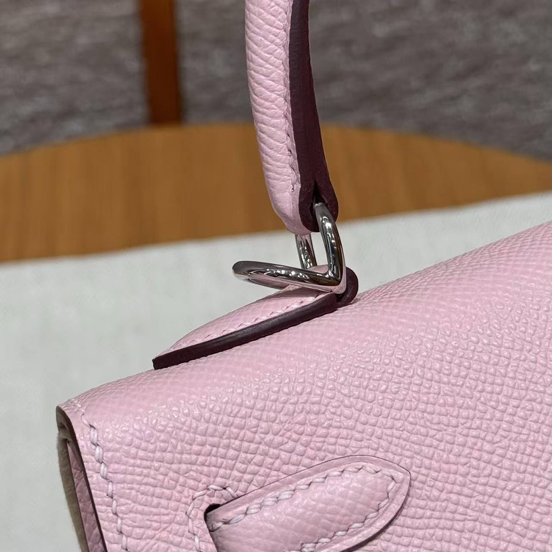 Hermes Kelly 25 Bag Handmade In Epsom Calfskin Leather From France Silver Hardware 3Q Rose Sakura - Image 14