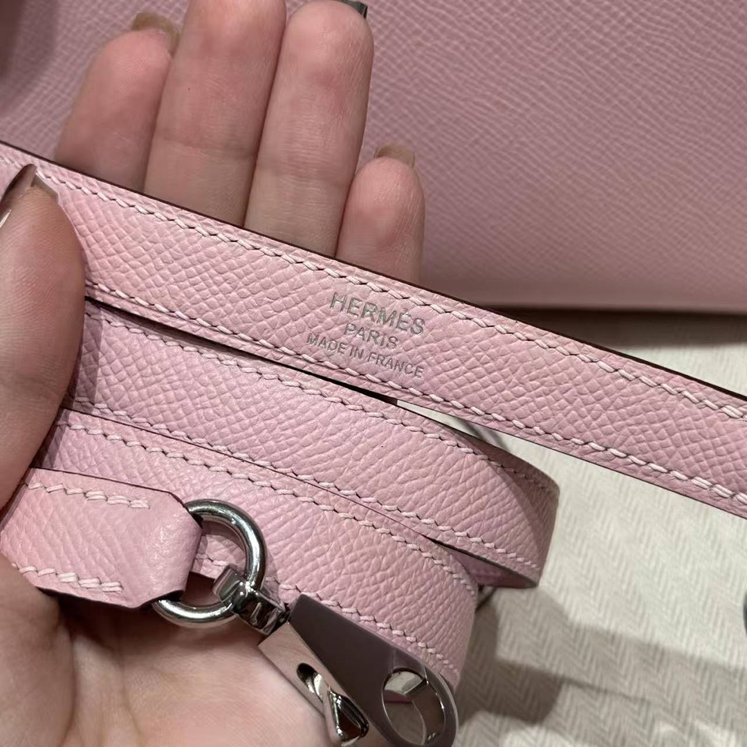 Hermes Kelly 25 Bag Handmade In Epsom Calfskin Leather From France Silver Hardware 3Q Rose Sakura - Image 11