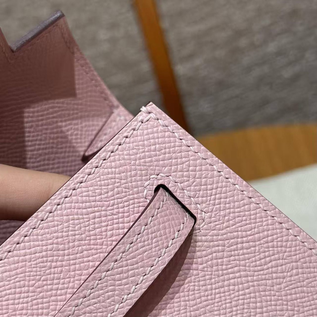 Hermes Kelly 25 Bag Handmade In Epsom Calfskin Leather From France Silver Hardware 3Q Rose Sakura - Image 4
