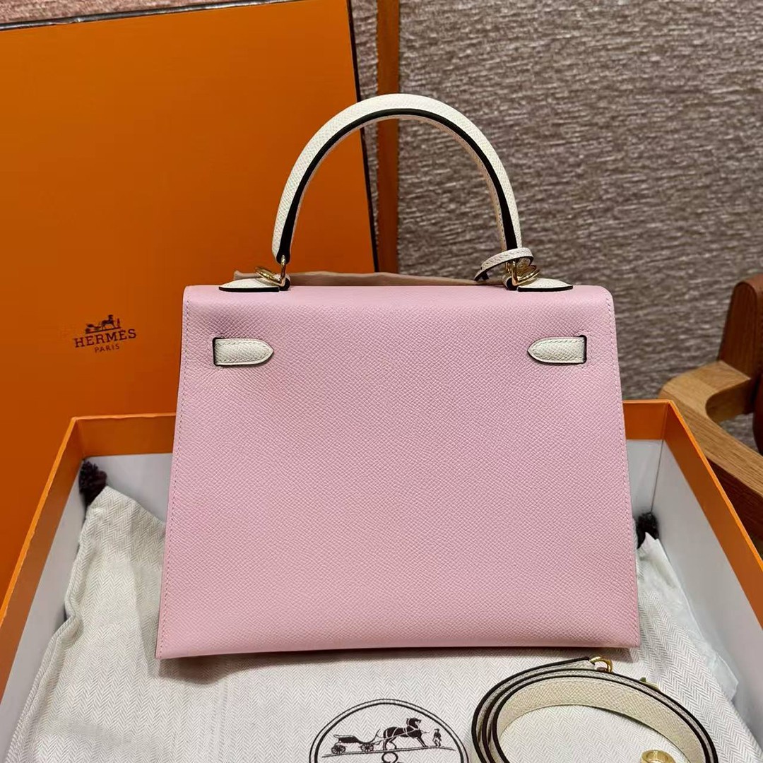 Hermes Kelly 25 Bag Handmade In Epsom Calfskin Leather Gold Hardware 3Q Rose Sakura i2 Nata - Image 2