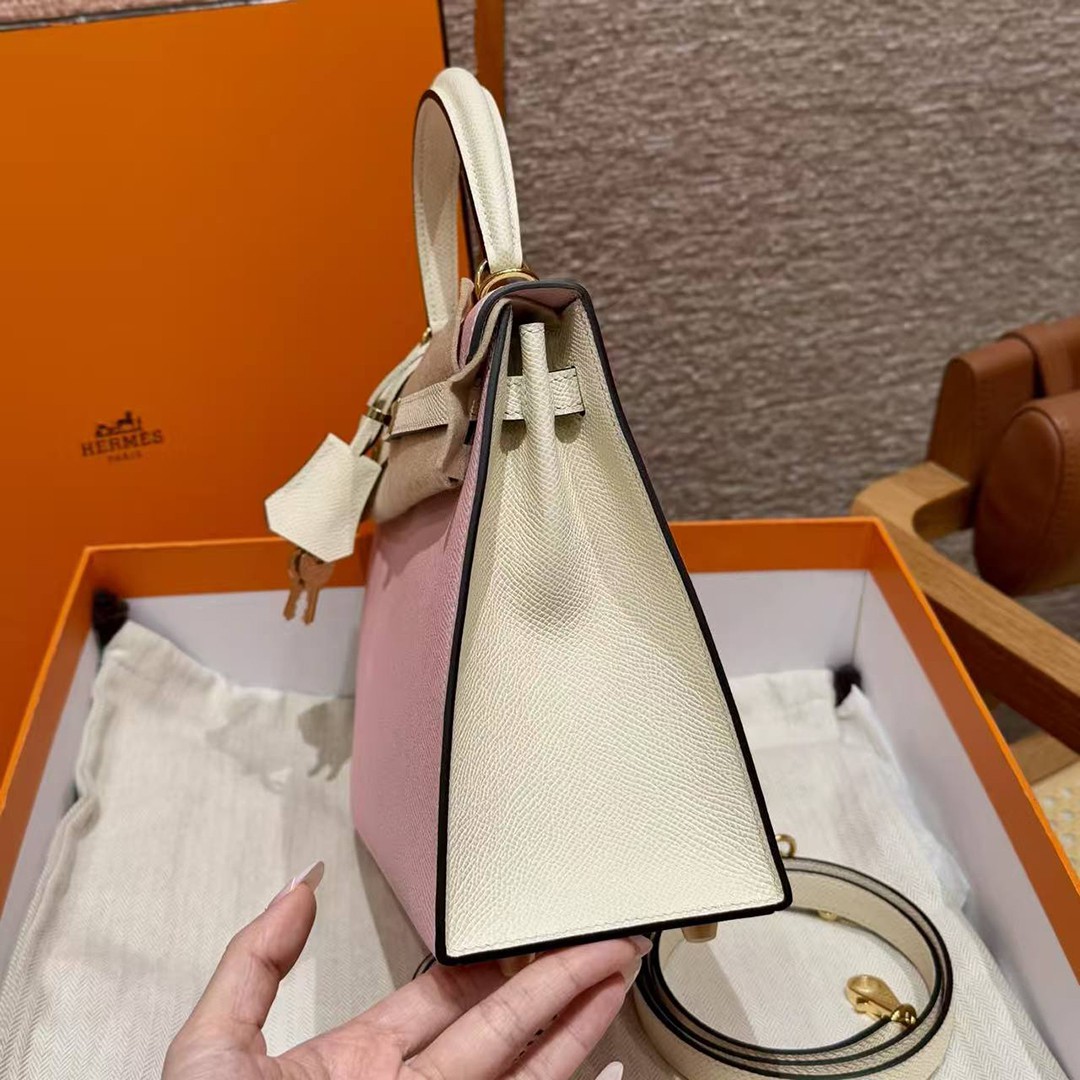 Hermes Kelly 25 Bag Handmade In Epsom Calfskin Leather Gold Hardware 3Q Rose Sakura i2 Nata - Image 17
