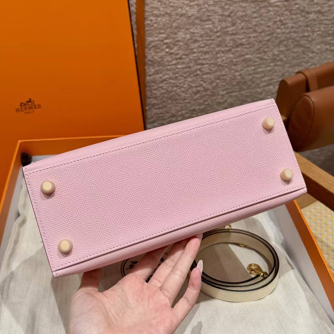 Hermes Kelly 25 Bag Handmade In Epsom Calfskin Leather Gold Hardware 3Q Rose Sakura i2 Nata - Image 16