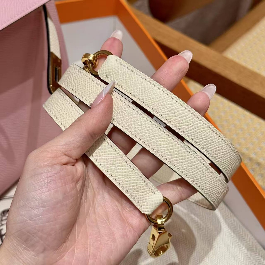 Hermes Kelly 25 Bag Handmade In Epsom Calfskin Leather Gold Hardware 3Q Rose Sakura i2 Nata - Image 12