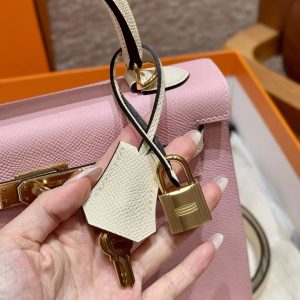 Hermes Kelly 25 Bag Handmade In Epsom Calfskin Leather Gold Hardware 3Q Rose Sakura i2 Nata - Image 11
