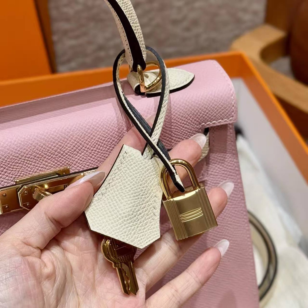 Hermes Kelly 25 Bag Handmade In Epsom Calfskin Leather Gold Hardware 3Q Rose Sakura i2 Nata - Image 11