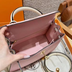 Hermes Kelly 25 Bag Handmade In Epsom Calfskin Leather Gold Hardware 3Q Rose Sakura i2 Nata - Image 9