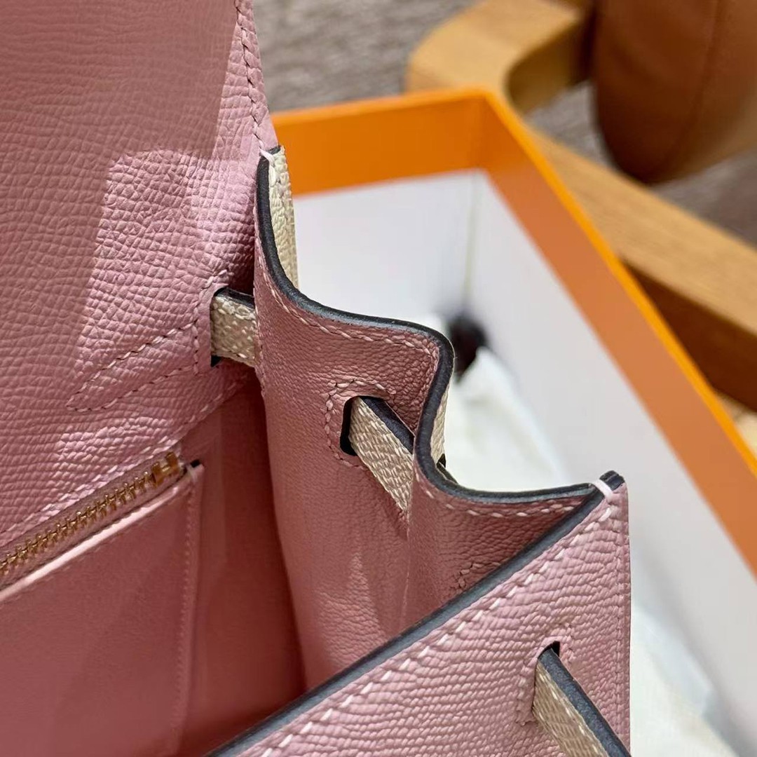 Hermes Kelly 25 Bag Handmade In Epsom Calfskin Leather Gold Hardware 3Q Rose Sakura i2 Nata - Image 7