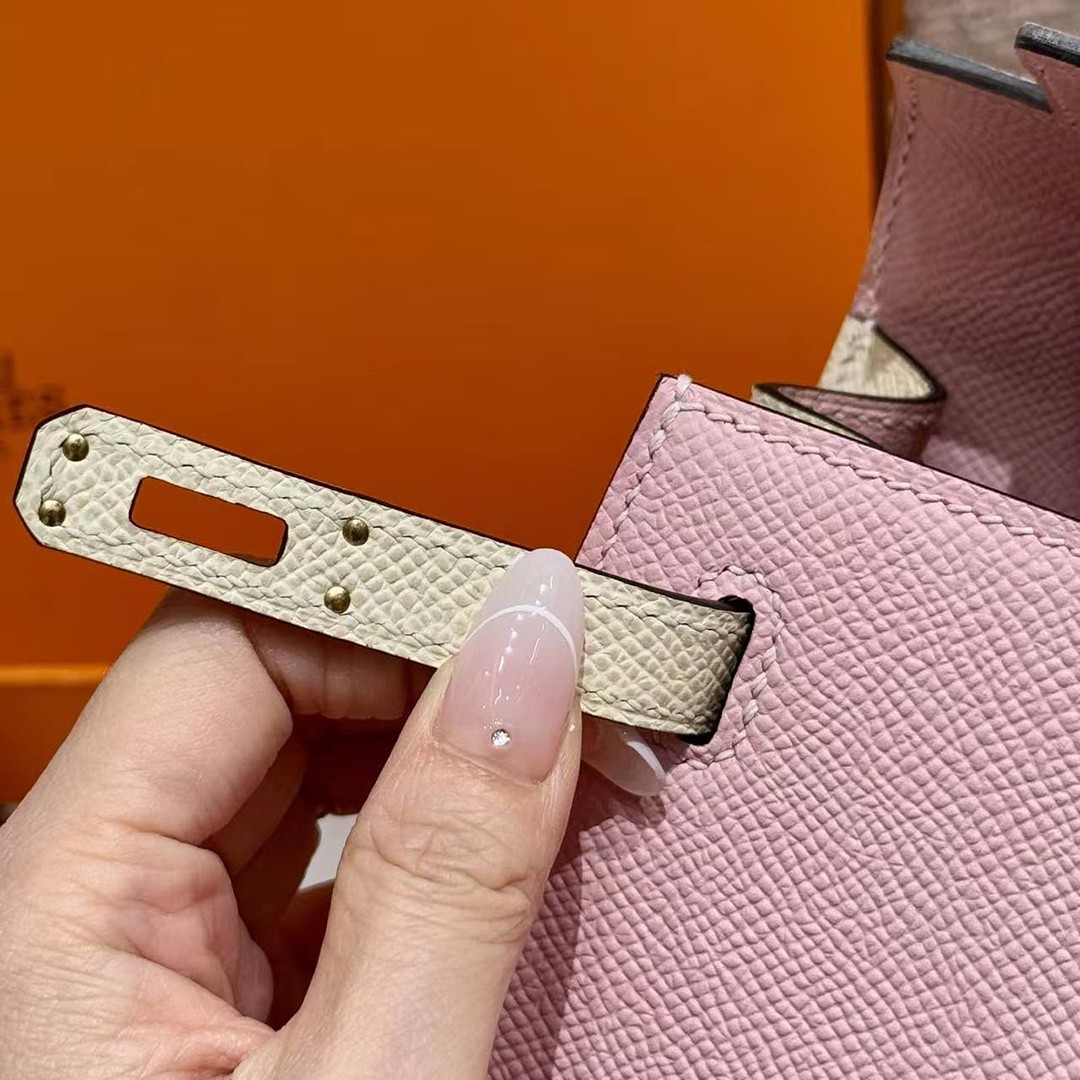 Hermes Kelly 25 Bag Handmade In Epsom Calfskin Leather Gold Hardware 3Q Rose Sakura i2 Nata - Image 4