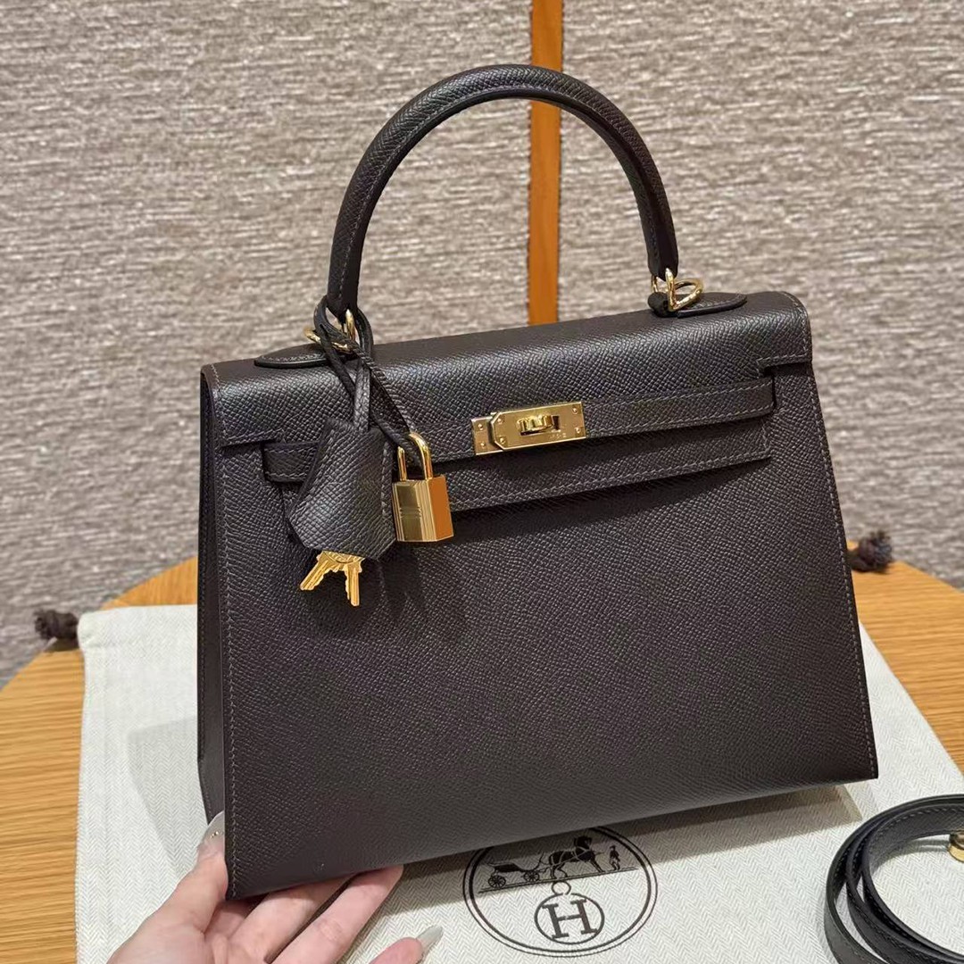 Hermes Kelly 25 Bag Handmade In Epsom Calfskin Leather Gold Hardware 46 Ebene