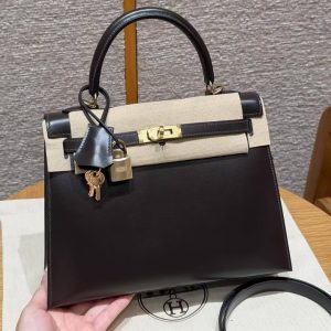 Hermes Kelly 25 Bag Handmade In Box Calfskin Leather Gold Hardware 47 Chocolat